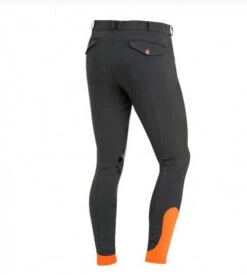 Schockemohle Men's Draco Knee Patch Breeches -Horse Trail Haven Sales Store draco grip breech grey orange back schockemohle 92894.1552753901
