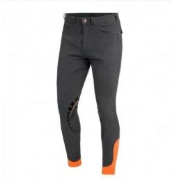 Schockemohle Men's Draco Knee Patch Breeches -Horse Trail Haven Sales Store draco grip breech grey orange front schockemohle 08568.1552753908