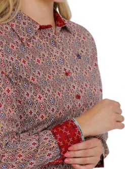 Cinch Performance Shirt No Pockets -Horse Trail Haven Sales Store lds cinch orint shirt ls multi detail MSW9165025 miller 36379.1682987867