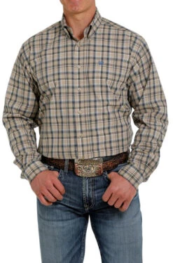 Cinch Plaid Button Down Shirt Long Sleeve -Horse Trail Haven Sales Store plaid button ls khaki front MTW1105327 cinch 81023.1655495182
