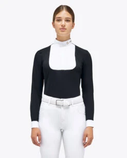 Cavalleria Toscana REVO Pleated Bib Show Shirt -Horse Trail Haven Sales Store revo pleated bib ls black front CAD210 JC031 9999 cavalleria toscana 75345.1659823879