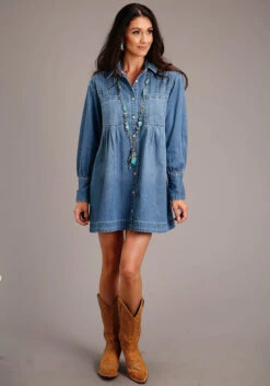 Stetson Denim Shirt Style Dress -Horse Trail Haven Sales Store shirt style dress denim front 1105705942031 stetson 10899.1678216300