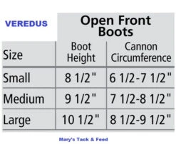 Veredus TR PRO Open Front Boots 11 Veredus TR PRO Open Front Boots -Horse Trail Haven Sales Store size chart front boot chart veredus 97653.1603577380