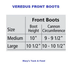 Veredus TRC Vento Front Sport Boots -Horse Trail Haven Sales Store size chart front boots veredus 98870.1603577114