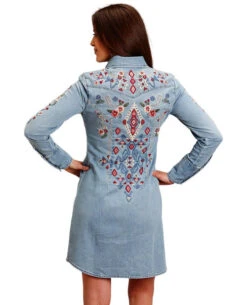 Stetson Southwest Embroidered Denim Dress 9 Stetson Southwest Embroidered Denim Dress -Horse Trail Haven Sales Store southwest embroidered dress denim back w 1105705942010 stetson 20993.1678326343