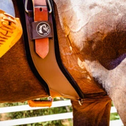 StretchTec Shoulder Relief Cinch -Horse Trail Haven Sales Store stretchtec shoulder relief cinch brown side on horse ST SRC 28 BRN BLN total saddle fit 35099.1634504243
