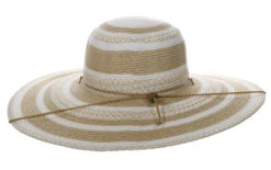 Capelli Yuri Striped Toyo Straw Hat -Horse Trail Haven Sales Store striped wide brim sun hat back CSW421 WHITE capelli 14712.1691342700