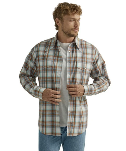 Men's Wrangler Wrinkle Resist Brown Plaid Shirt 1 Men's Wrangler Wrinkle Resist Brown Plaid Shirt